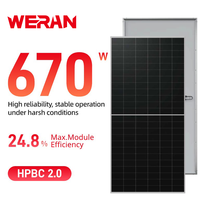 WERAN 640-670W الألواح الشمسية ذات الاتصال الخلفي - وحدة كهروضوئية أحادية الزجاج عالية الكفاءة OEM للتوزيع والمشاريع التجارية