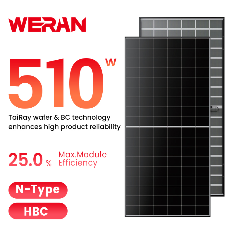 WERAN 495-510W الألواح الشمسية ذات الاتصال الخلفي السكني - الوحدة الكهروضوئية على السطح ذات الزجاج المزدوج OEM للموزعين والمثبتين