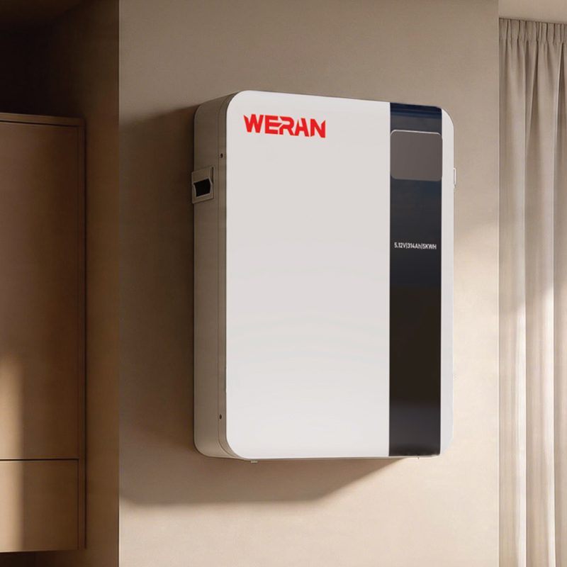 WERAN 51.2V 100Ah 5.12kWh بطارية LiFePO4 مثبتة على الحائط لتخزين الطاقة الشمسية السكنية